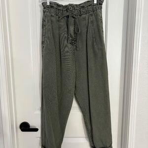 Free People Margate Pleated Trouser Paperbag Pants Stonewash Green Medium